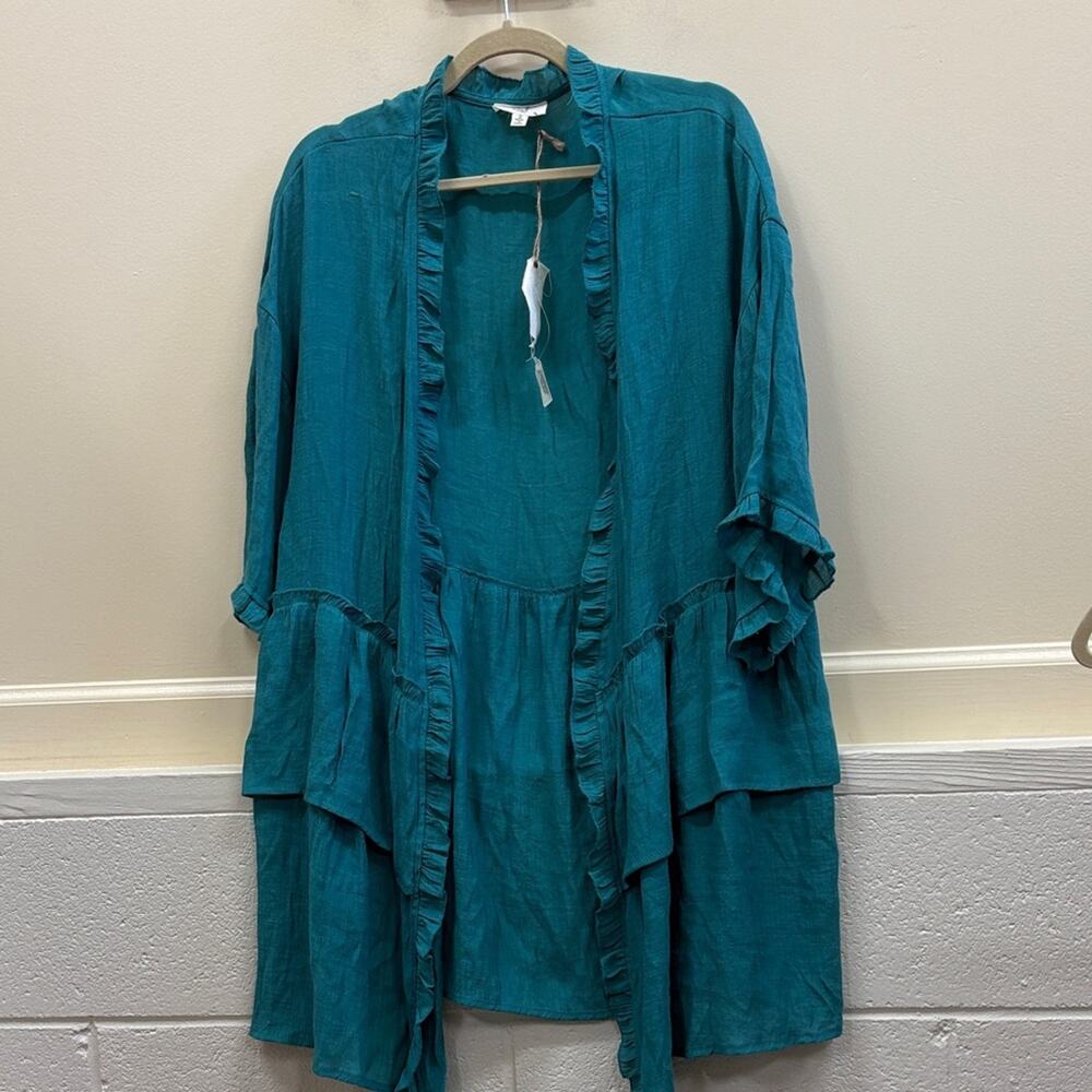 Easel NWT women’s small Teal Ruffled Open Cardigan